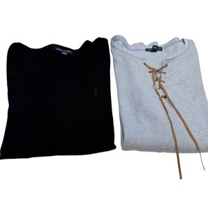 Ralph Lauren 2PCS Women’s Tops 1 Black V-Neck 1 Blue Waffle Knit W/ Tie Sz XL